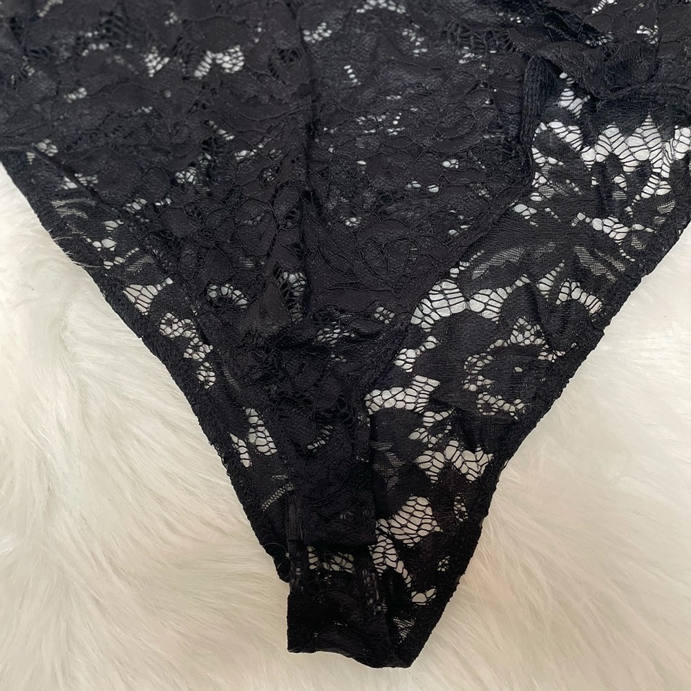 NEW TRENDY BLACK FLORAL LACE MESH BODYSUIT TOP - Picture 11 of 16